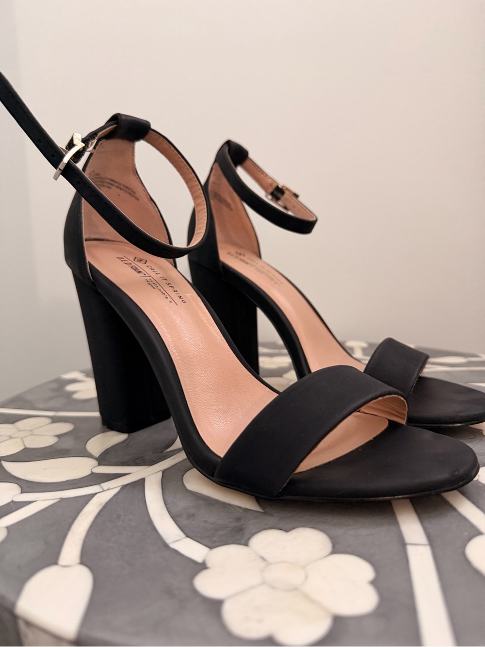 Call It Spring Black Ankle-Strap Block Heels